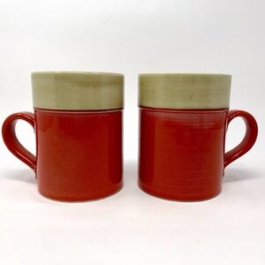 Vtg Set of 2 Baldelli Italy for Nordstrom Coffee Mugs Red Beige Textured *Read*